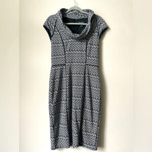 White House Black Market Chevron Striped Cowl Neck Sheath Dress Cap Sleeve Sz 10
